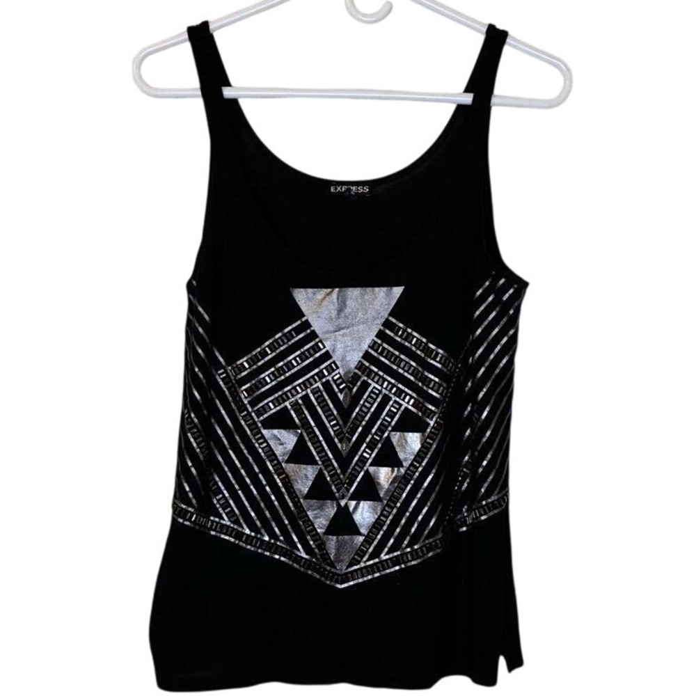 Express Black Silver Studded Tank Top Women US M Geometric Cotton Modal Casual
